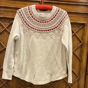 LOFT Cream Sweater with Red Fair Isle Yoke